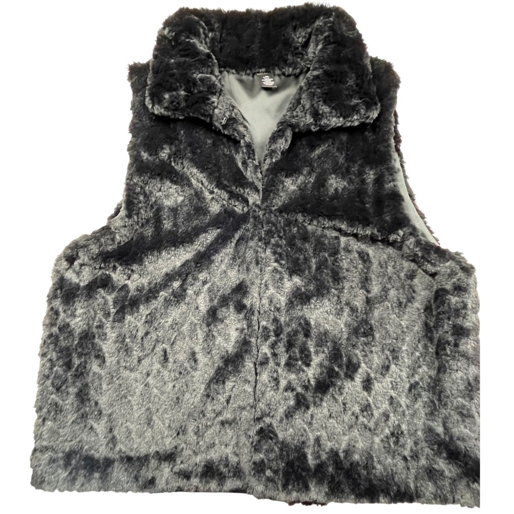 Mixit Faux‎ Fur Vest Womens L/XL Black Gray Sleeveless 0324